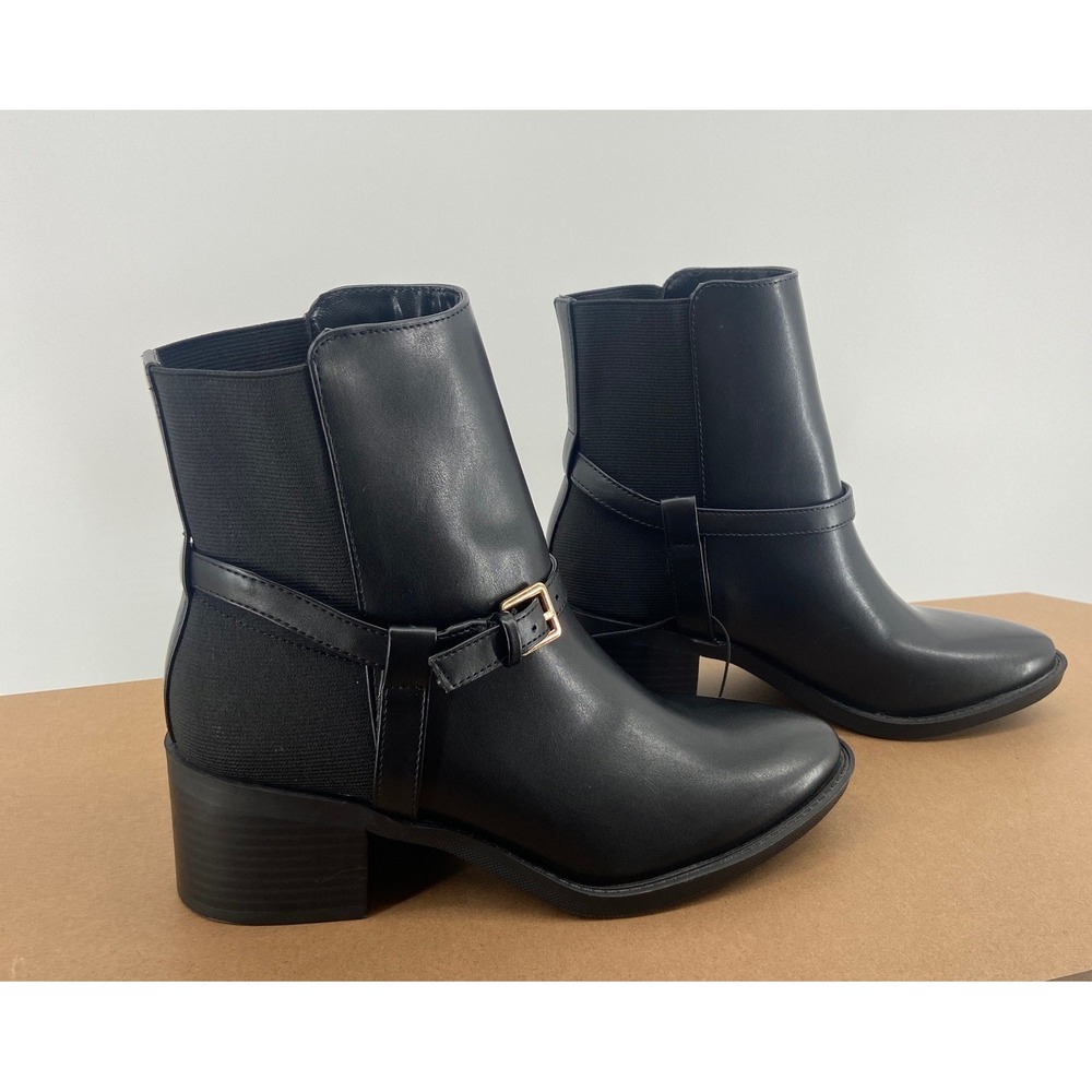 Alexis Bendel Womens 09ELONIL Black Buckle Ankle Boots Size 6.5